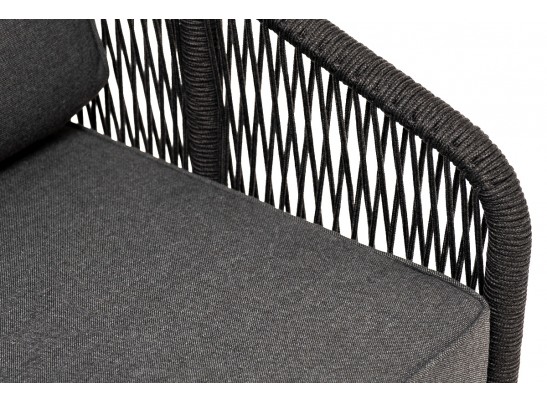 "Канны" кресло плетеное из роупа, каркас алюминий темно-серый (RAL7024) муар, роуп темно-серый круглый, ткань темно-серая 027 в Каменске-Уральском