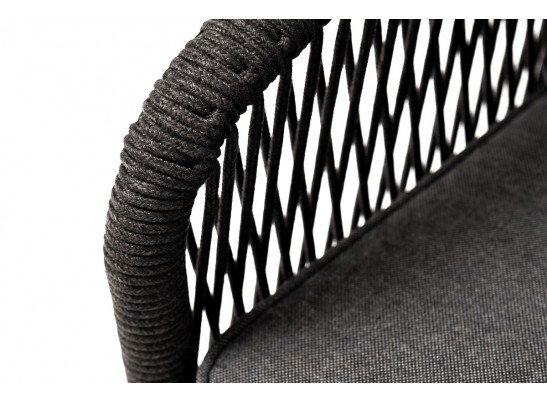 "Канны" кресло плетеное из роупа, каркас алюминий темно-серый (RAL7024) муар, роуп темно-серый круглый, ткань темно-серая 027 в Каменске-Уральском
