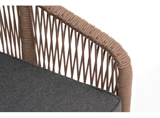 "Канны" кресло плетеное из роупа (веревки), каркас алюминий белый, роуп коричневый, ткань серая в Каменске-Уральском