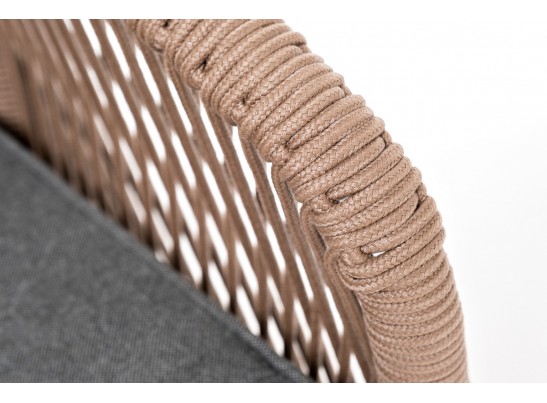 "Канны" кресло плетеное из роупа (веревки), каркас алюминий белый, роуп коричневый, ткань серая в Каменске-Уральском