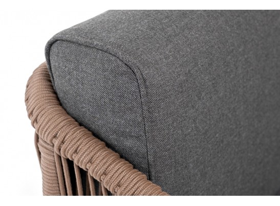 "Канны" кресло плетеное из роупа (веревки), каркас алюминий белый, роуп коричневый, ткань серая в Каменске-Уральском