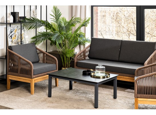 "Канны" лаунж-зона 4-ая из роупа со столиком "Канны" (серый гранит), основание дуб, роуп коричневый в Каменске-Уральском