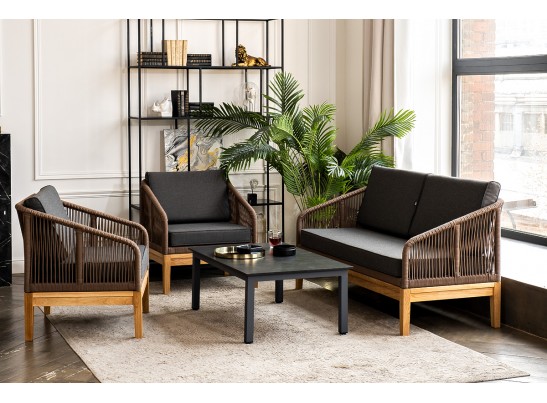 "Канны" лаунж-зона 4-ая из роупа со столиком "Канны" (серый гранит), основание дуб, роуп коричневый в Каменске-Уральском