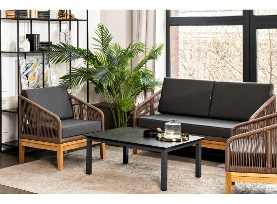 "Канны" лаунж-зона 4-ая из роупа со столиком "Канны" (серый гранит), основание дуб, роуп коричневый в Каменске-Уральском