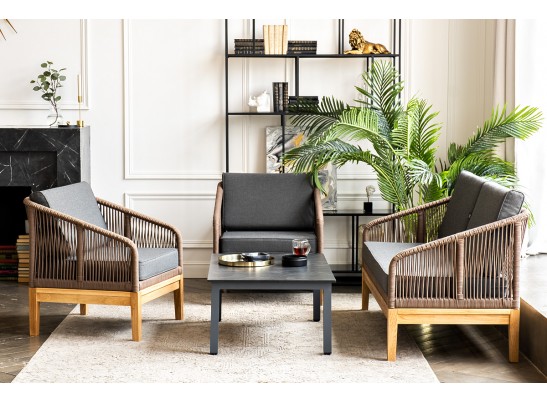 "Канны" лаунж-зона 4-ая из роупа со столиком "Канны" (серый гранит), основание дуб, роуп коричневый в Каменске-Уральском