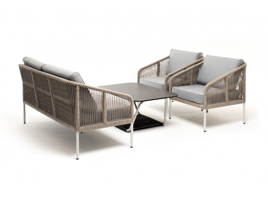 "Канны" лаунж-зона 4-местная из роупа со столом "Глория" (серый гранит), каркас алюминиевый светло-серый, роуп серый меланж в Каменске-Уральском