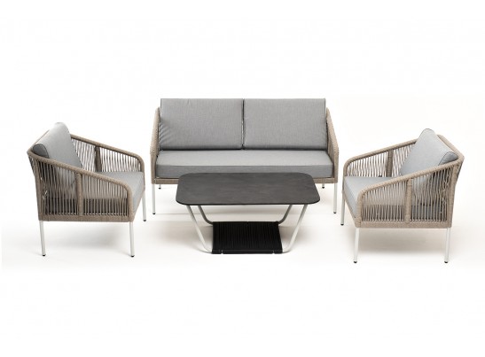 "Канны" лаунж-зона 4-местная из роупа со столом "Глория" (серый гранит), каркас алюминиевый светло-серый, роуп серый меланж в Каменске-Уральском