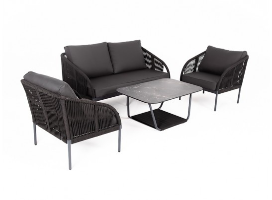 "Канны" лаунж-зона 4-местная плетеная из роупа (веревки), цвет темно-серый в Каменске-Уральском