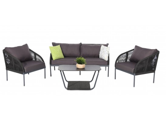 "Канны" лаунж-зона 4-местная плетеная из роупа (веревки), цвет темно-серый в Каменске-Уральском