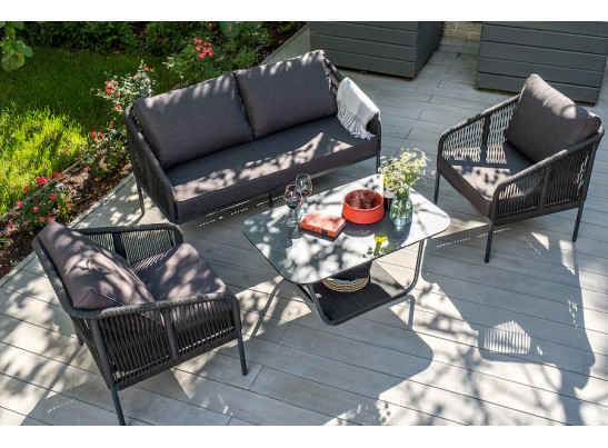 "Канны" лаунж-зона 4-местная плетеная из роупа (веревки), цвет темно-серый в Каменске-Уральском