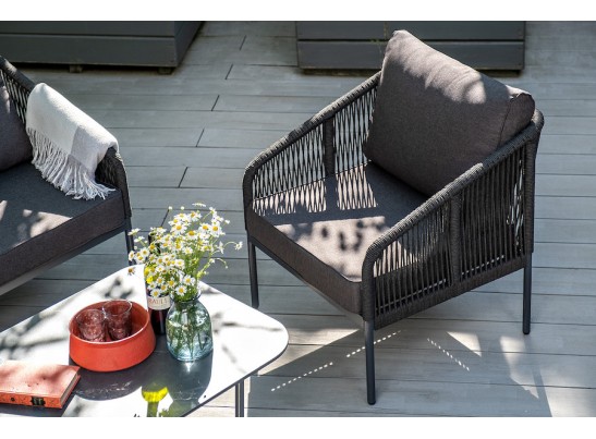 "Канны" лаунж-зона 4-местная плетеная из роупа (веревки), цвет темно-серый в Каменске-Уральском