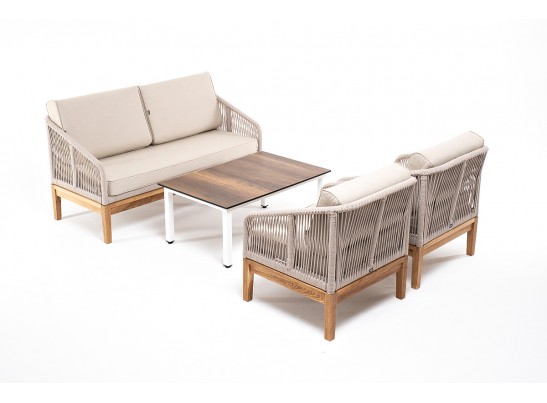 "Канны" лаунж-зона 4-местная из роупа со столиком "Канны" цвета "дуб", основание дуб, роуп бежевый в Каменске-Уральском