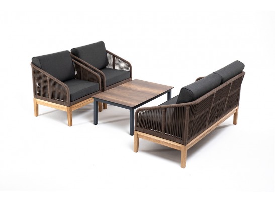 "Канны" лаунж-зона 4-ая из роупа со столиком "Канны" цвета "дуб", основание дуб, роуп коричневый в Каменске-Уральском