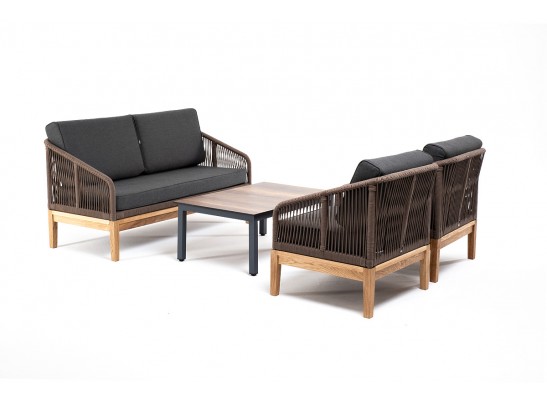 "Канны" лаунж-зона 4-ая из роупа со столиком "Канны" цвета "дуб", основание дуб, роуп коричневый в Каменске-Уральском