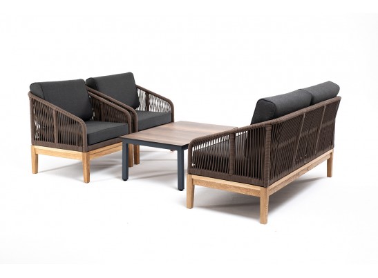 "Канны" лаунж-зона 4-ая из роупа со столиком "Канны" цвета "дуб", основание дуб, роуп коричневый в Каменске-Уральском