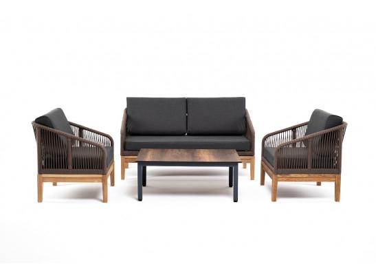 "Канны" лаунж-зона 4-ая из роупа со столиком "Канны" цвета "дуб", основание дуб, роуп коричневый в Каменске-Уральском