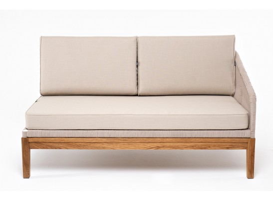 "Канны" левый модуль плетеный из роупа, основание дуб, роуп бежевый круглый, ткань бежевая 052 в Каменске-Уральском