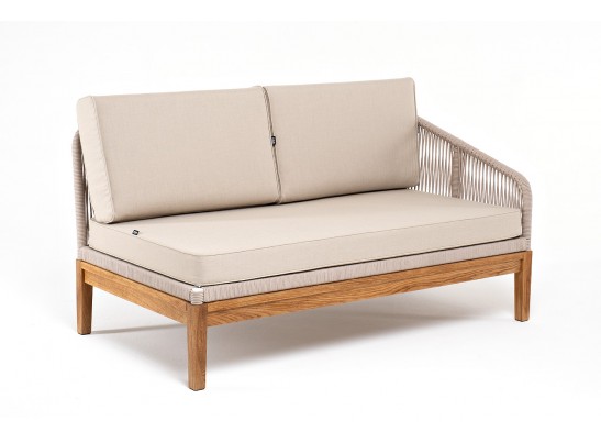 "Канны" левый модуль плетеный из роупа, основание дуб, роуп бежевый круглый, ткань бежевая 052 в Каменске-Уральском