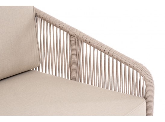 "Канны" левый модуль плетеный из роупа, основание дуб, роуп бежевый круглый, ткань бежевая 052 в Каменске-Уральском