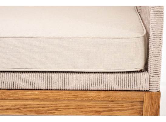 "Канны" левый модуль плетеный из роупа, основание дуб, роуп бежевый круглый, ткань бежевая 052 в Каменске-Уральском