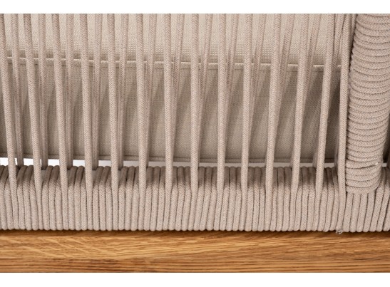 "Канны" левый модуль плетеный из роупа, основание дуб, роуп бежевый круглый, ткань бежевая 052 в Каменске-Уральском