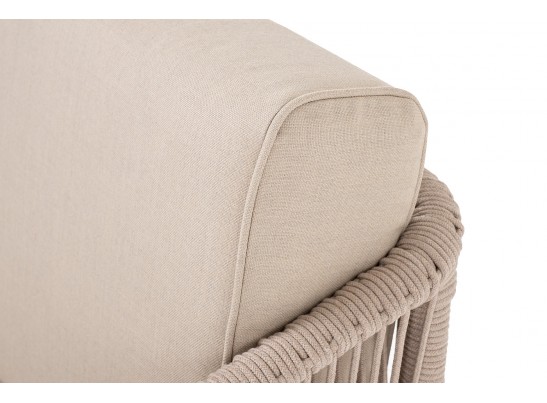 "Канны" левый модуль плетеный из роупа, основание дуб, роуп бежевый круглый, ткань бежевая 052 в Каменске-Уральском