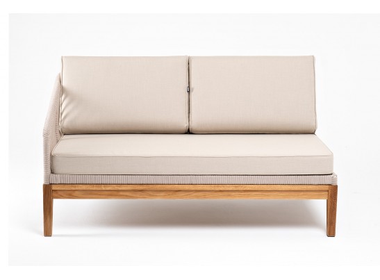 "Канны" правый модуль плетеный из роупа, основание дуб, роуп бежевый круглый, ткань бежевая 052 в Каменске-Уральском