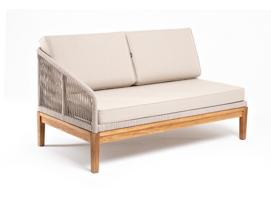 "Канны" правый модуль плетеный из роупа, основание дуб, роуп бежевый круглый, ткань бежевая 052 в Каменске-Уральском