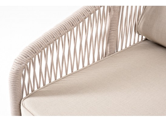 "Канны" правый модуль плетеный из роупа, основание дуб, роуп бежевый круглый, ткань бежевая 052 в Каменске-Уральском