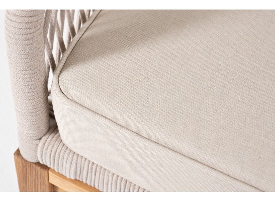 "Канны" правый модуль плетеный из роупа, основание дуб, роуп бежевый круглый, ткань бежевая 052 в Каменске-Уральском