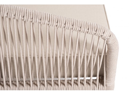 "Канны" правый модуль плетеный из роупа, основание дуб, роуп бежевый круглый, ткань бежевая 052 в Каменске-Уральском