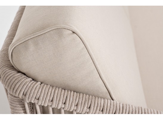 "Канны" правый модуль плетеный из роупа, основание дуб, роуп бежевый круглый, ткань бежевая 052 в Каменске-Уральском