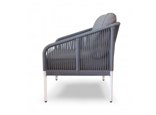 "Канны" кресло плетеное из роупа (веревки), каркас алюминий белый, роуп светло-серый, ткань AHS в Каменске-Уральском