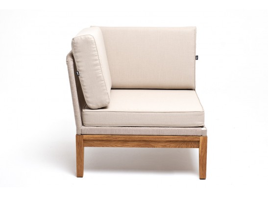 "Канны" угловой модуль плетеный из роупа, основание дуб, роуп бежевый круглый, ткань бежевая 052 в Каменске-Уральском