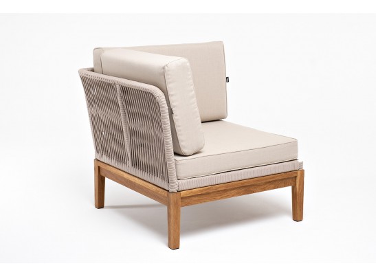 "Канны" угловой модуль плетеный из роупа, основание дуб, роуп бежевый круглый, ткань бежевая 052 в Каменске-Уральском