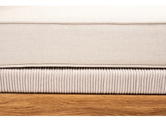 "Канны" угловой модуль плетеный из роупа, основание дуб, роуп бежевый круглый, ткань бежевая 052 в Каменске-Уральском