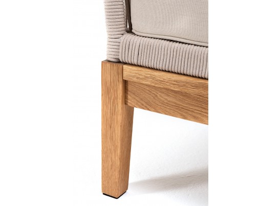 "Канны" угловой модуль плетеный из роупа, основание дуб, роуп бежевый круглый, ткань бежевая 052 в Каменске-Уральском