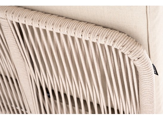 "Канны" угловой модуль плетеный из роупа, основание дуб, роуп бежевый круглый, ткань бежевая 052 в Каменске-Уральском