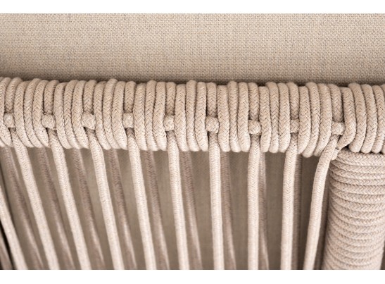 "Канны" угловой модуль плетеный из роупа, основание дуб, роуп бежевый круглый, ткань бежевая 052 в Каменске-Уральском