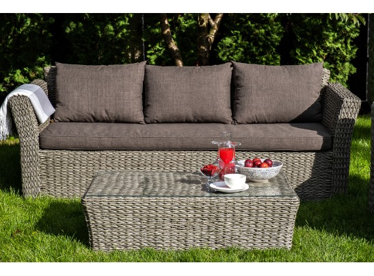 "Капучино" диван из искусственного ротанга (гиацинт) трехместный, цвет серый в Каменске-Уральском