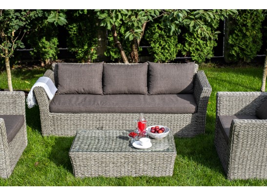 "Капучино" диван из искусственного ротанга (гиацинт) трехместный, цвет серый в Каменске-Уральском