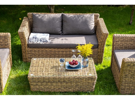 "Капучино Сингл" лаунж-зона из искусственного ротанга (гиацинт), цвет соломенный в Каменске-Уральском