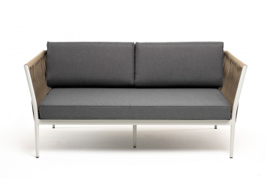 "Касабланка" диван 2-местный плетеный из роупа, каркас алюминий светло-серый (RAL7035) муар, роуп серо-коричневый 23мм, ткань серая 017 в Каменске-Уральском