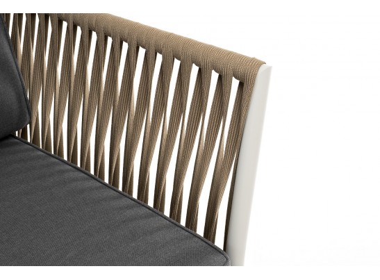 "Касабланка" диван 2-местный плетеный из роупа, каркас алюминий светло-серый (RAL7035) муар, роуп серо-коричневый 23мм, ткань серая 017 в Каменске-Уральском