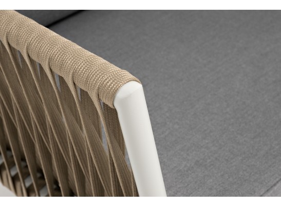 "Касабланка" диван 2-местный плетеный из роупа, каркас алюминий светло-серый (RAL7035) муар, роуп серо-коричневый 23мм, ткань серая 017 в Каменске-Уральском