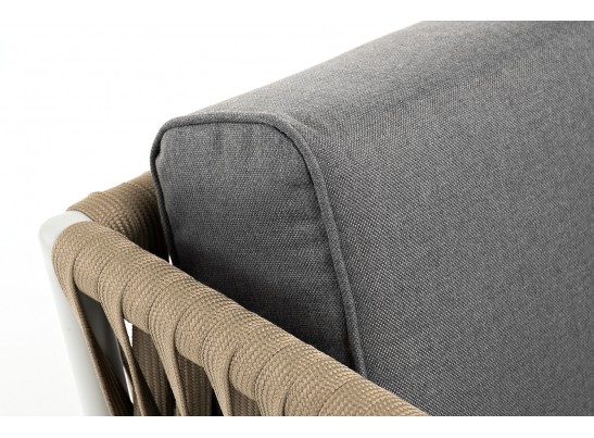 "Касабланка" диван 2-местный плетеный из роупа, каркас алюминий светло-серый (RAL7035) муар, роуп серо-коричневый 23мм, ткань серая 017 в Каменске-Уральском