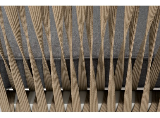 "Касабланка" диван 2-местный плетеный из роупа, каркас алюминий светло-серый (RAL7035) муар, роуп серо-коричневый 23мм, ткань серая 017 в Каменске-Уральском