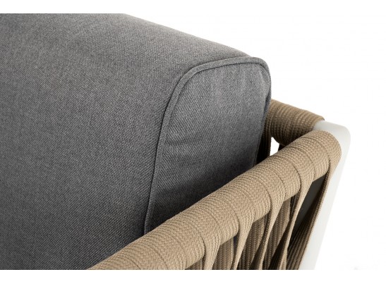 "Касабланка" диван 2-местный плетеный из роупа, каркас алюминий светло-серый (RAL7035) муар, роуп серо-коричневый 23мм, ткань серая 017 в Каменске-Уральском