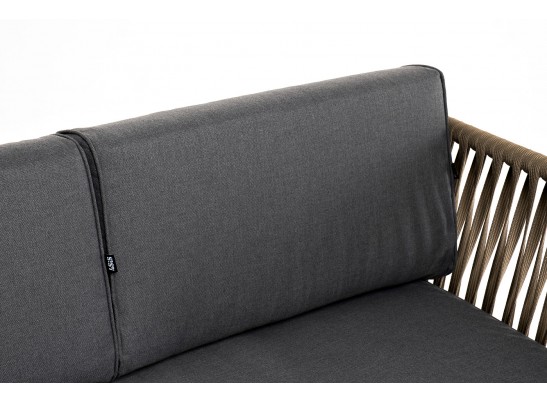 "Касабланка" диван 3-местный плетеный из роупа, каркас алюминий светло-серый (RAL7035) муар, роуп серо-коричневый 23мм, ткань серая 017 в Каменске-Уральском