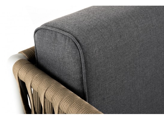 "Касабланка" диван 3-местный плетеный из роупа, каркас алюминий светло-серый (RAL7035) муар, роуп серо-коричневый 23мм, ткань серая 017 в Каменске-Уральском